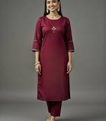 Maroon embroidered rayon kurta set