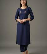 Navy embroidered rayon kurta set