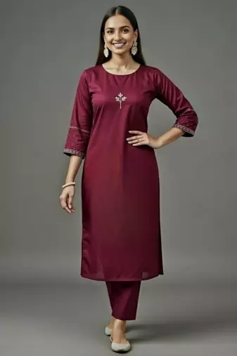 Maroon embroidered rayon kurta set