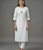 White embroidered rayon kurta set