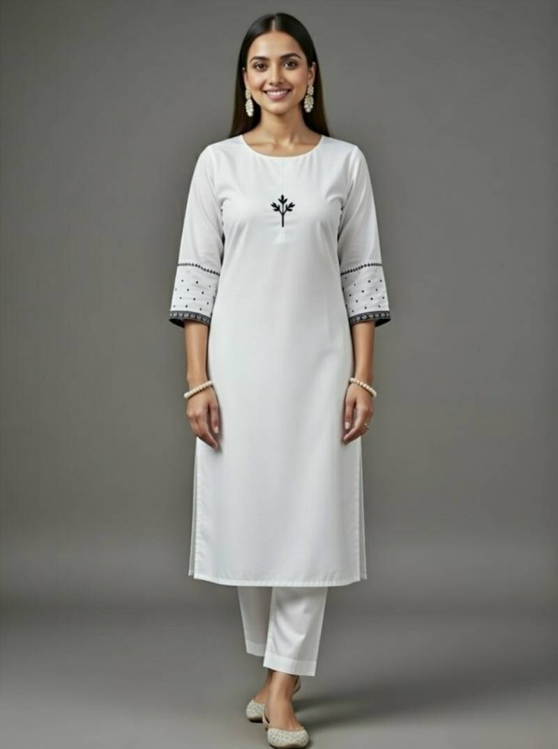 White embroidered rayon kurta set