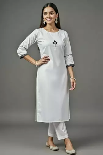 White embroidered rayon kurta set