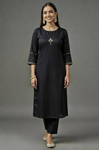 Black embroidered rayon kurta set