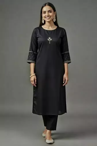 Black embroidered rayon kurta set