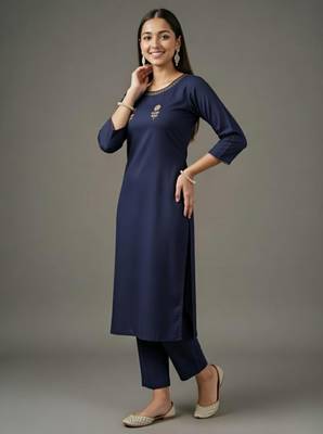 Navy embroidered rayon kurta set 2