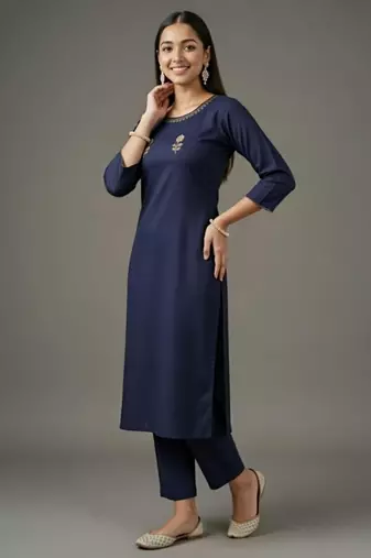 Navy embroidered rayon kurta set