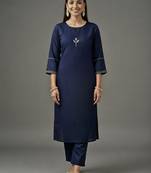 Navy embroidered rayon kurta set