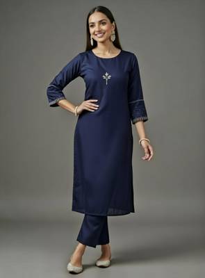 Navy embroidered rayon kurta set 2