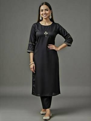 Black embroidered rayon kurta set 2