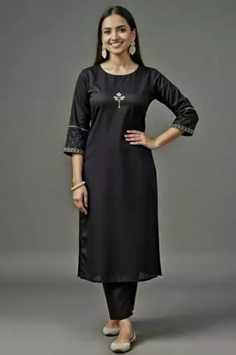 Black embroidered rayon kurta set