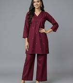 Maroon embroidered rayon kurta set