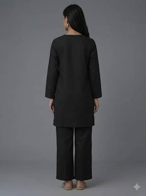 Black embroidered rayon kurta set 3