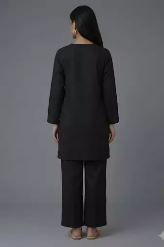 Black embroidered rayon kurta set