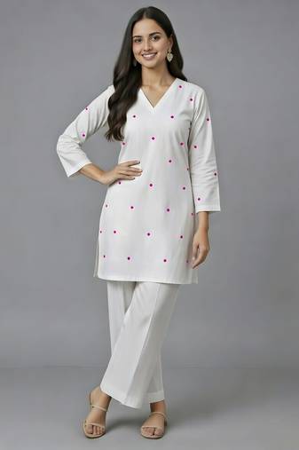 White embroidered rayon kurta set