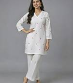 White embroidered rayon kurta set