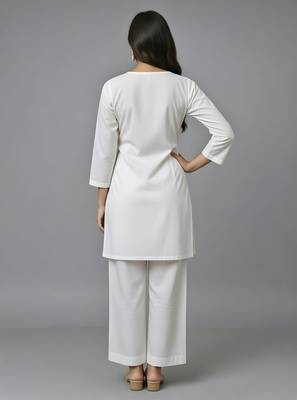 White embroidered rayon kurta set 2