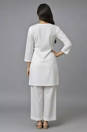 White embroidered rayon kurta set
