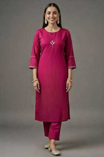Pink embroidered rayon kurta set