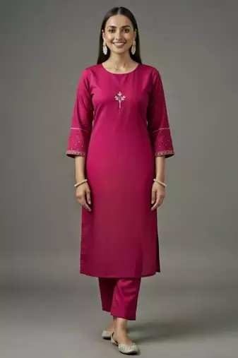 Pink embroidered rayon kurta set