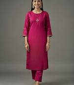 Pink embroidered rayon kurta set