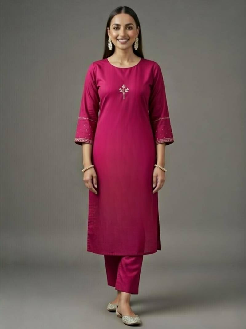 Pink embroidered rayon kurta set