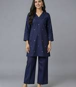 Navy embroidered rayon kurta set