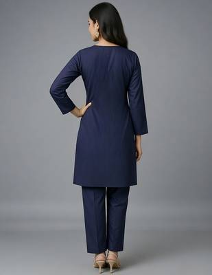 Navy embroidered rayon kurta set 2