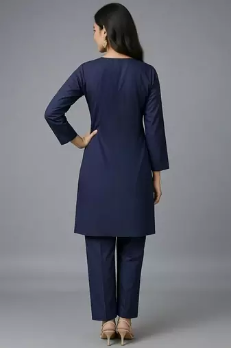 Navy embroidered rayon kurta set