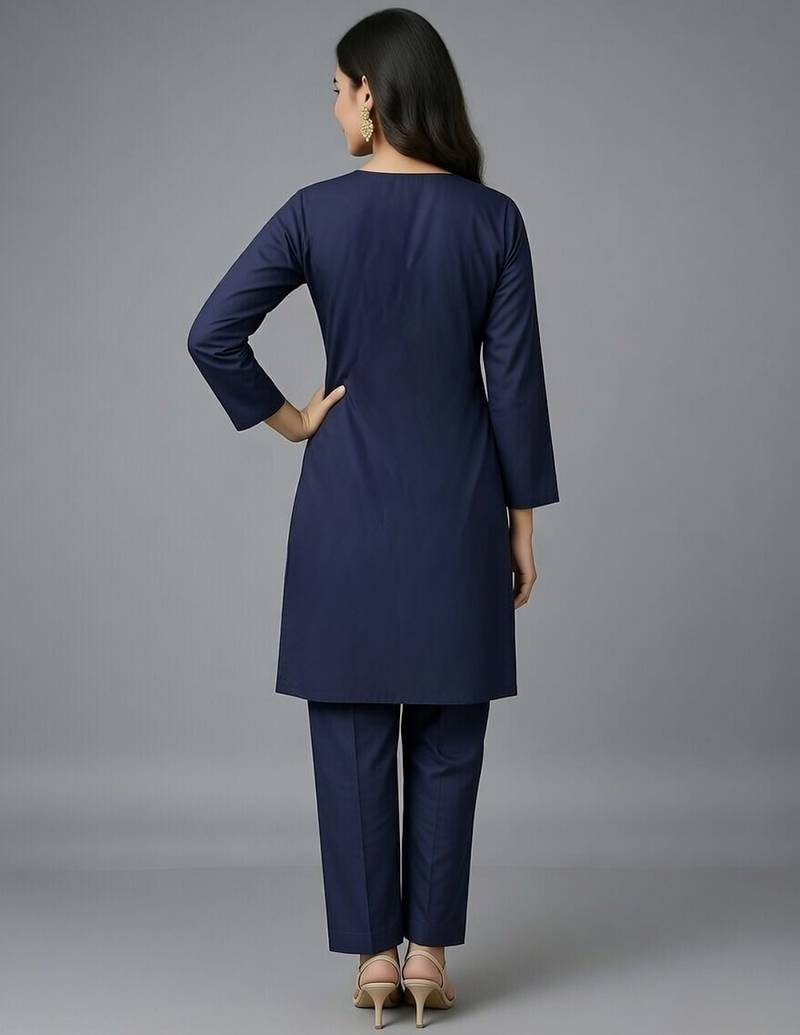 Navy embroidered rayon kurta set