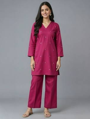 Pink embroidered rayon kurta set 1