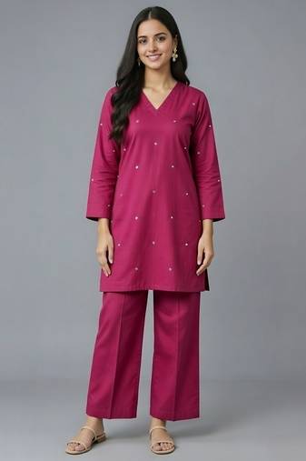 Pink embroidered rayon kurta set