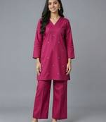 Pink embroidered rayon kurta set
