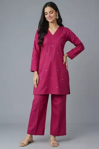 Pink embroidered rayon kurta set