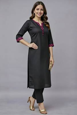 Black embroidered rayon kurta set 1