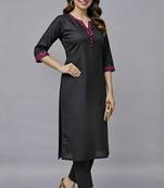 Black embroidered rayon kurta set