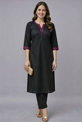 Black embroidered rayon kurta set 2
