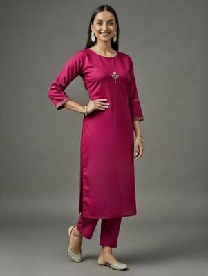 Pink embroidered rayon kurta set 2
