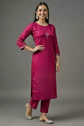Pink embroidered rayon kurta set