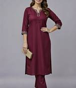 Maroon embroidered rayon kurta set