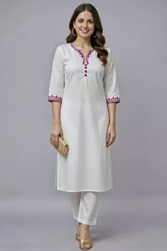 White embroidered rayon kurta set