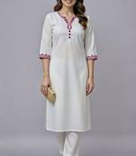 White embroidered rayon kurta set