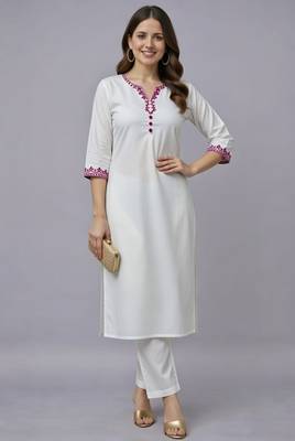 White embroidered rayon kurta set 2