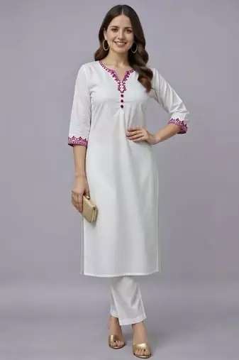 White embroidered rayon kurta set