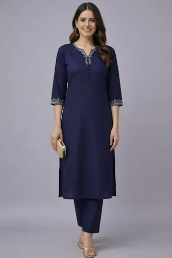 Navy embroidered rayon kurta set