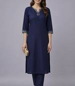 Navy embroidered rayon kurta set