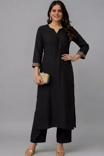Black embroidered rayon kurta set