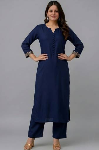 Navy embroidered rayon kurta set