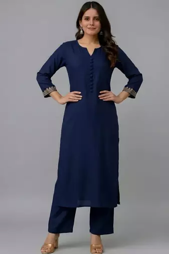 Navy embroidered rayon kurta set