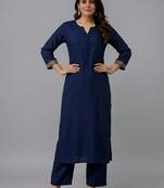 Navy embroidered rayon kurta set