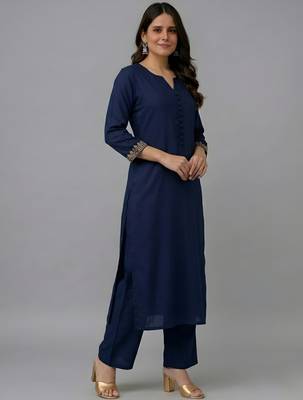 Navy embroidered rayon kurta set 2